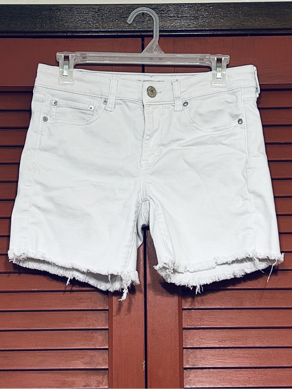AEO White Denim Midi Shorts